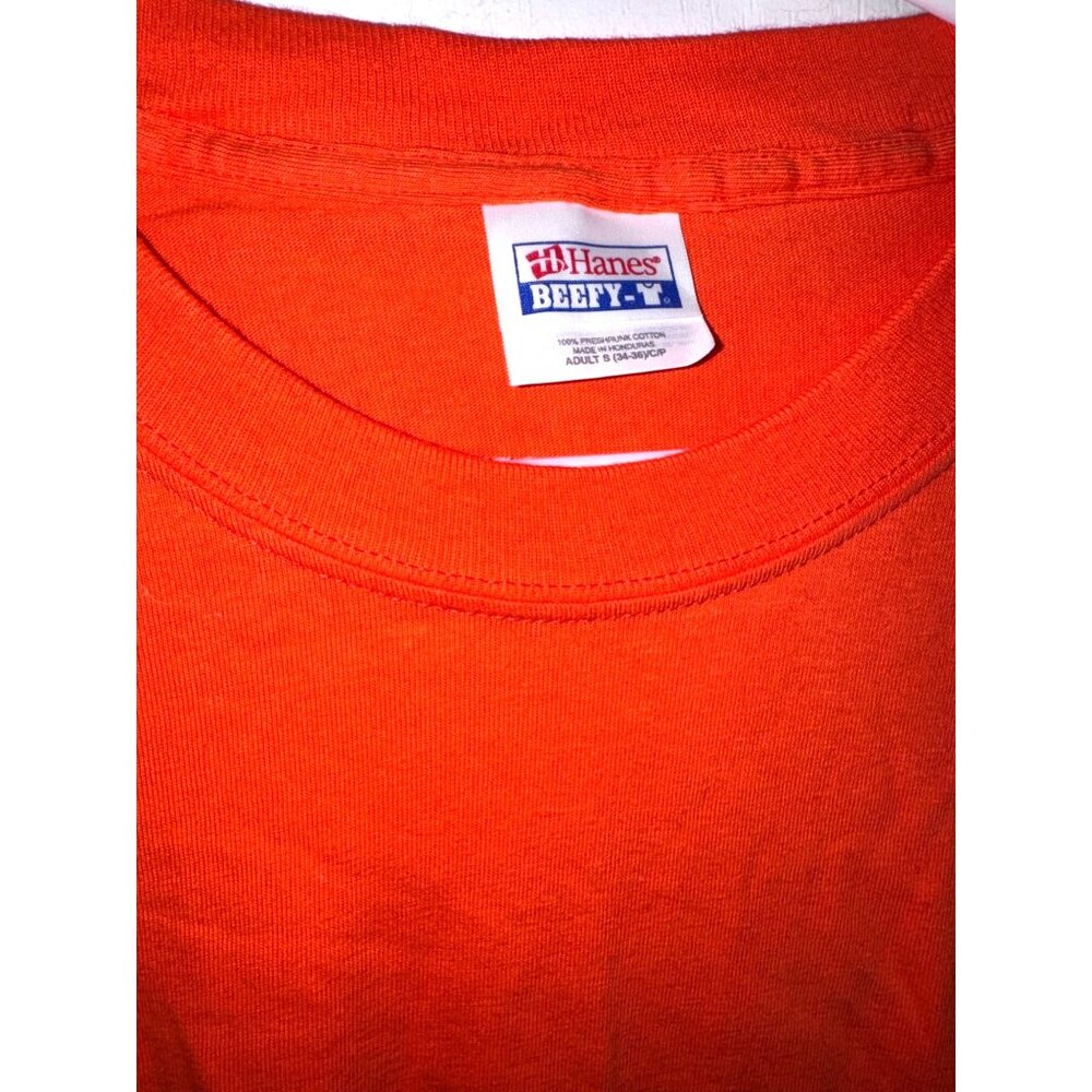Hanes Beefy-T Orange T-Shirt Adult Size S 100% Cotton Crew Neck Short Sleeve - Picture 2 of 5